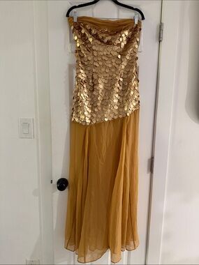 Strapless Gold Sequin Evening Gown